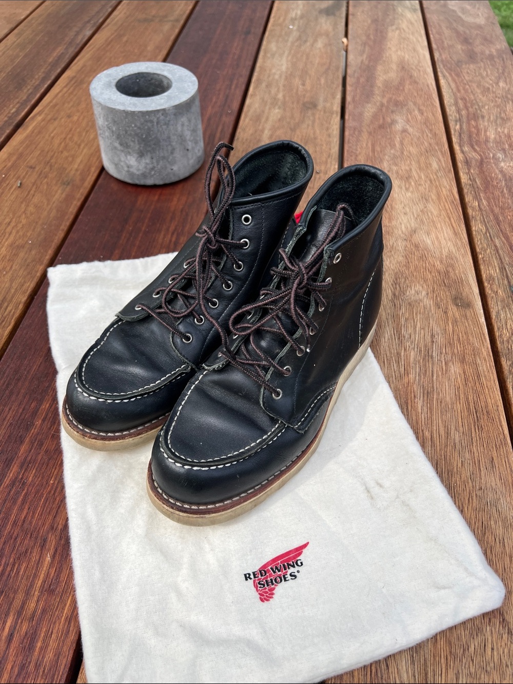 Red Wing Shoes Black Moc Toe Leather Work Boots with Tan Sole